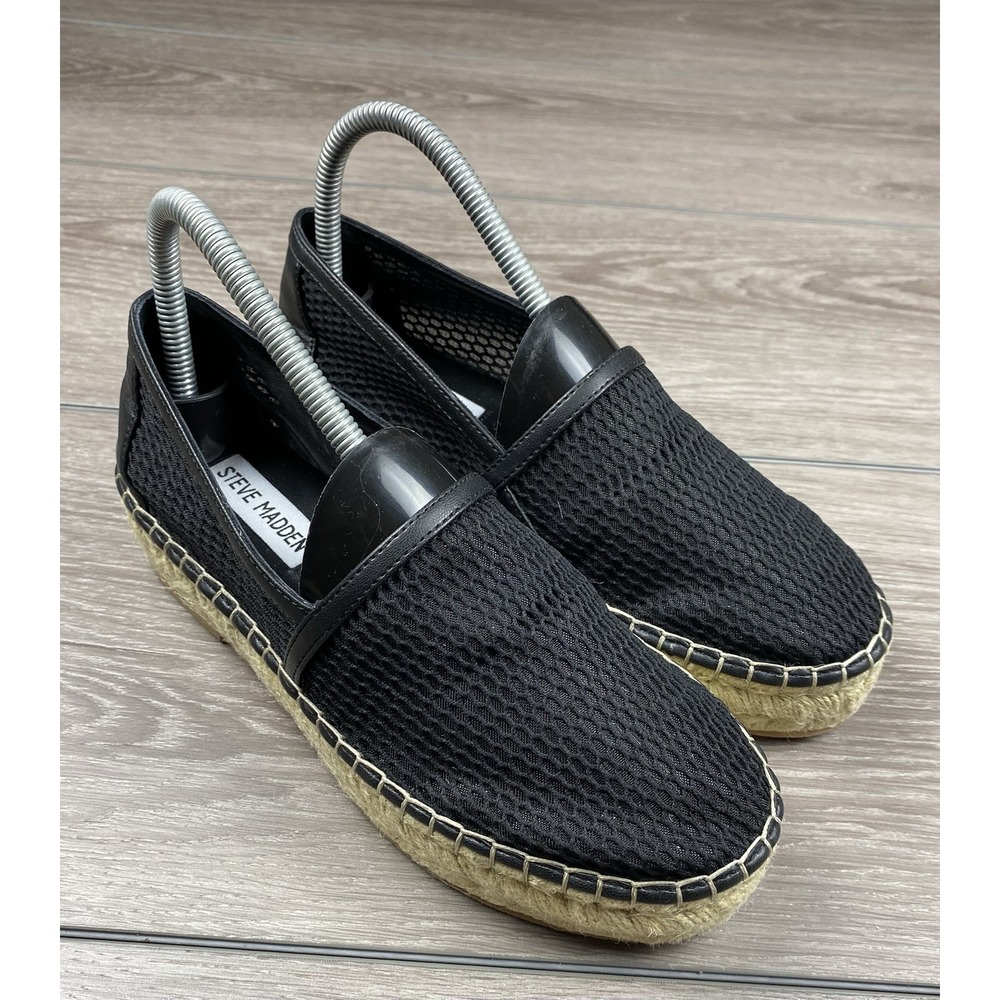 Steve Madden Women's Perforated Baywalk Espadrille Flats‎ Black Size 7M
